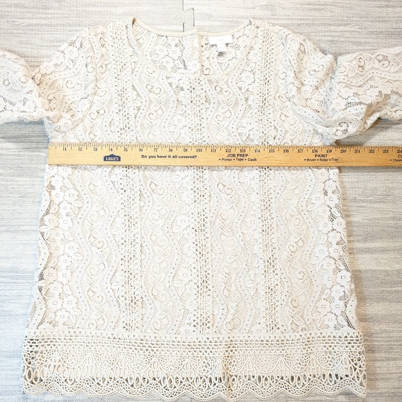 J. Jill Blouse Crochet Lace Overlay Feminine Whimsygoth Cream S - Picture 9 of 12